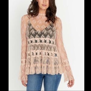 BUFFALO David Bitton Victorian Rose Romantica Lace Ruffle Long-Sleeve Top M